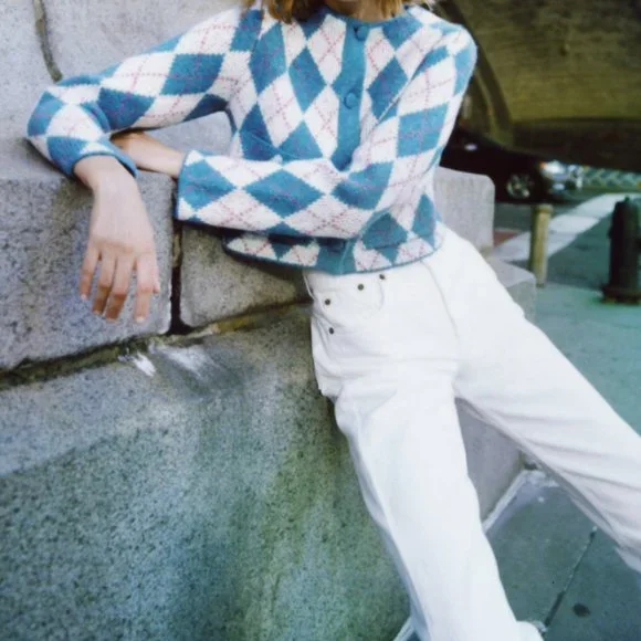 Zara Jackets Coats Zara Argyle Knit Jacquard Cardigan Poshmark